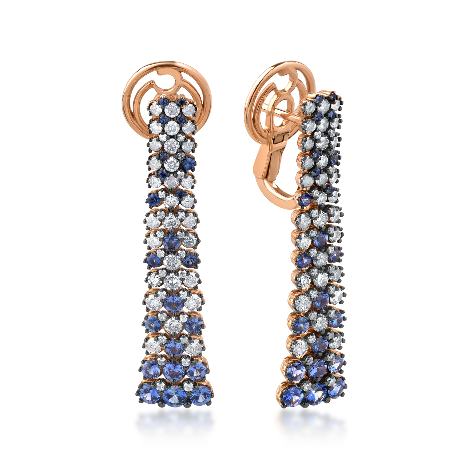 Cercei din aur roz cu safire de 1.6ct si diamante de 1.6ct