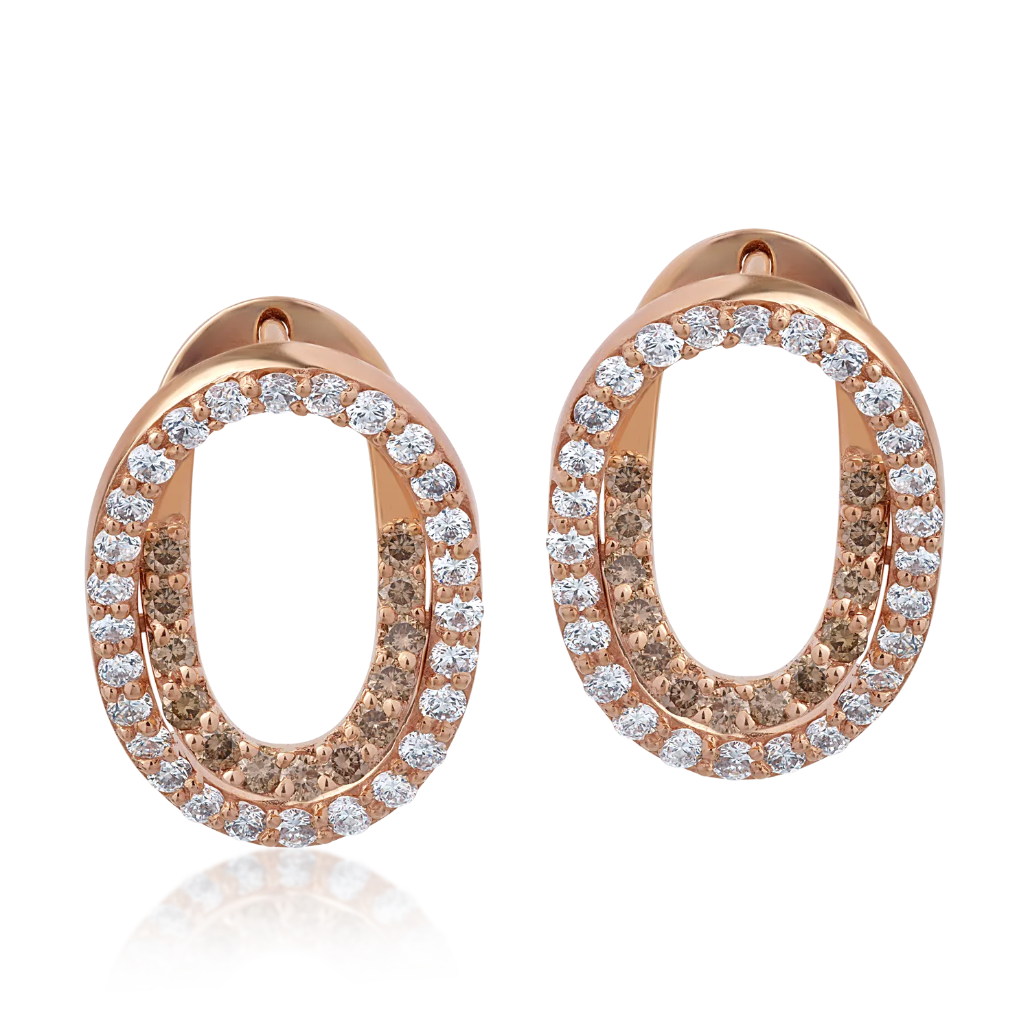 Kolczyki z 18K różowego złota z 0.41ct brązowymi diamentami i 0.8ct bezbarwnymi diamentami