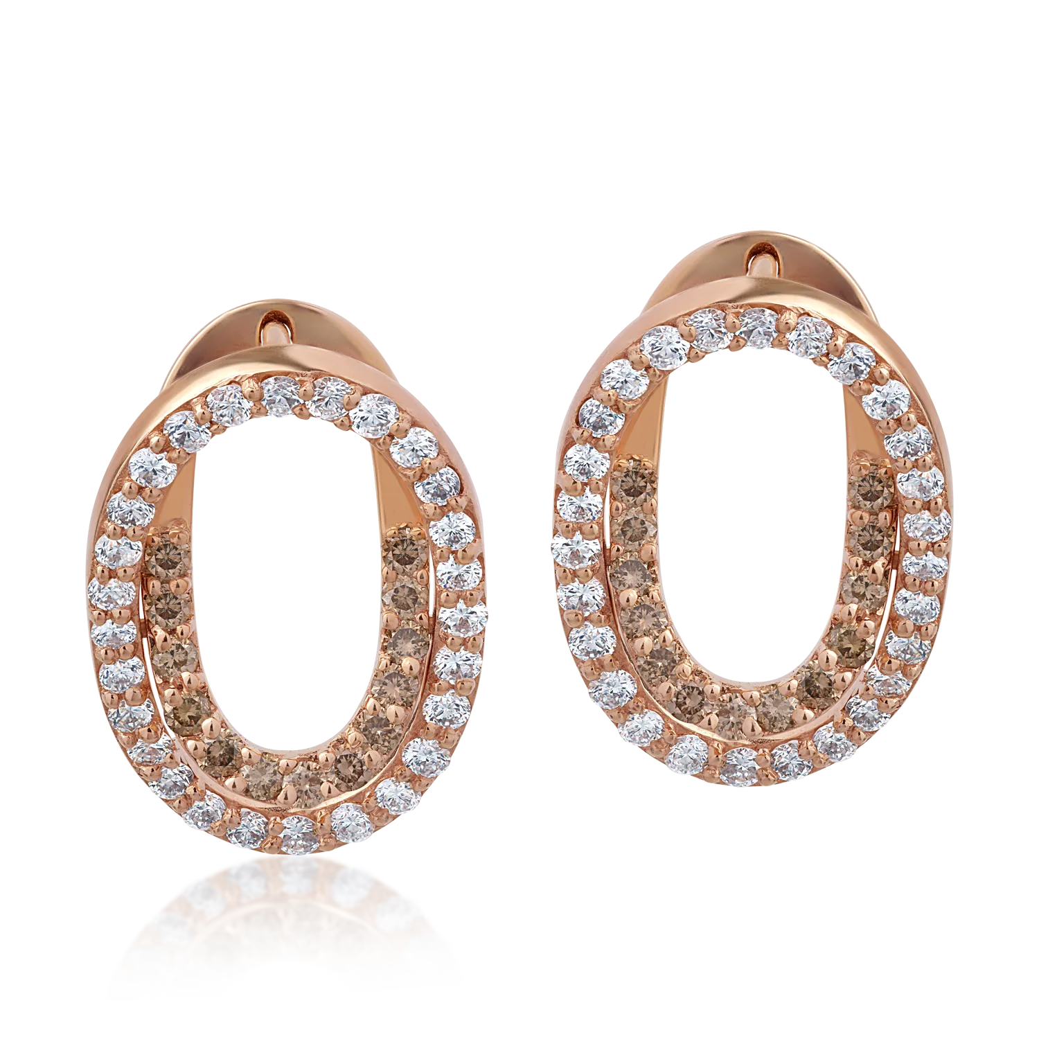 18K rose gold earrings with 0.41ct brown diamonds and 0.8ct clear diamonds