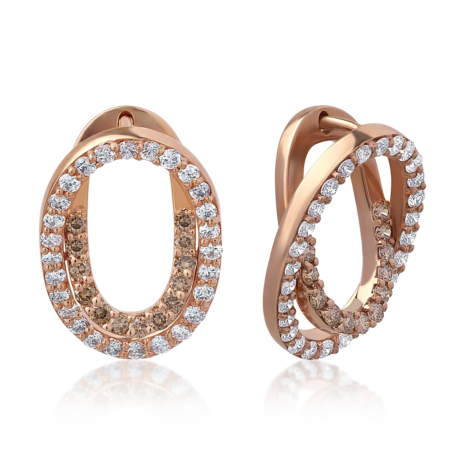 18K rose gold earrings with 0.41ct brown diamonds and 0.8ct clear diamonds