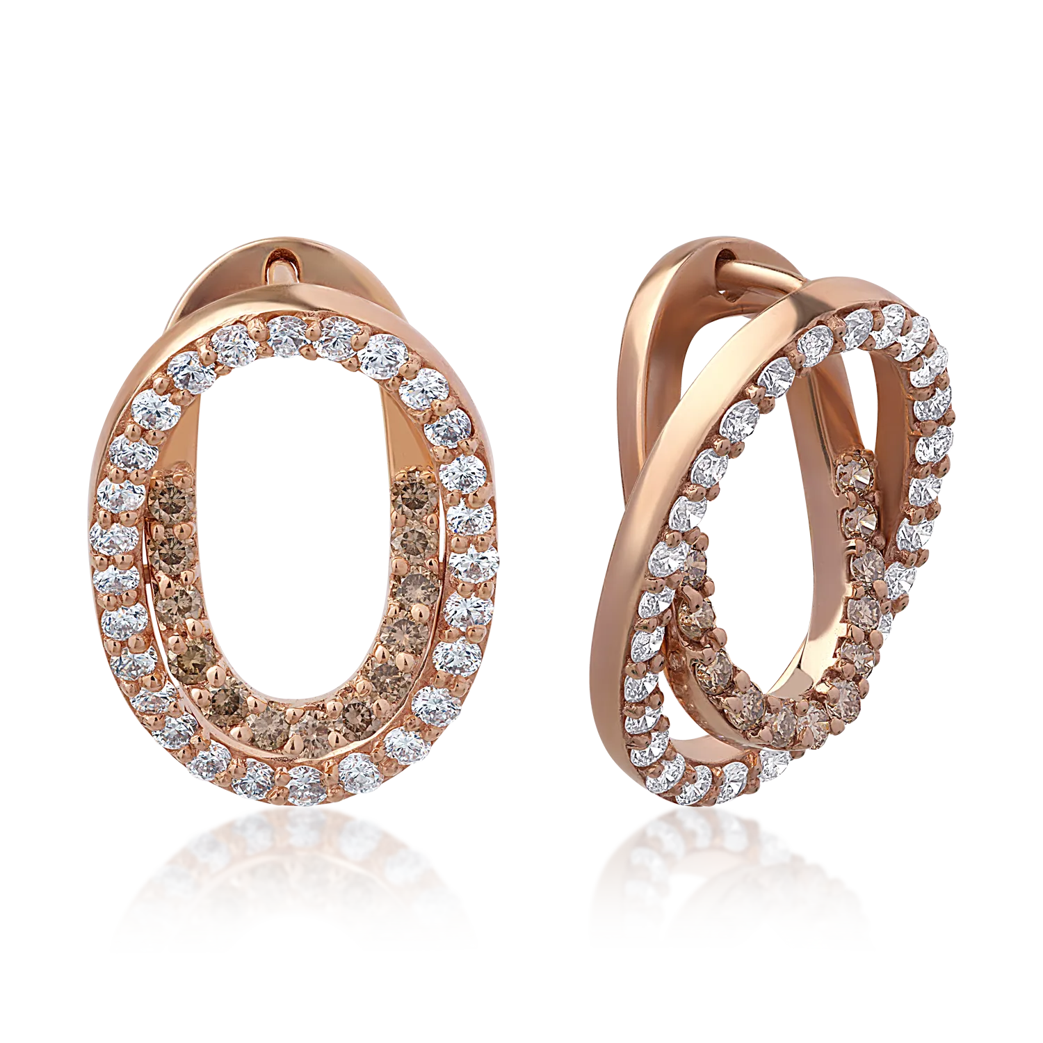 Обеци от 18K розово злато с 0.41ct кафяви диаманти и 0.8ct прозрачни диаманти