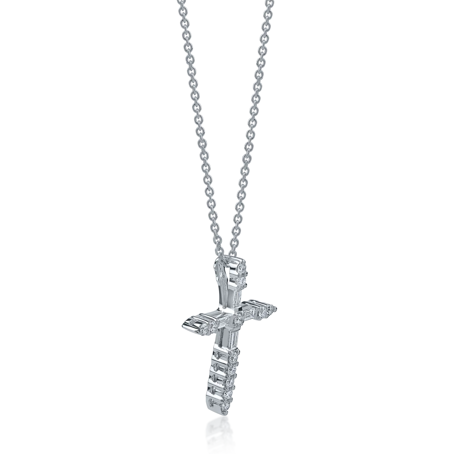 Lant cu pandantiv cruce din aur alb de 18K cu diamante de 0.29ct