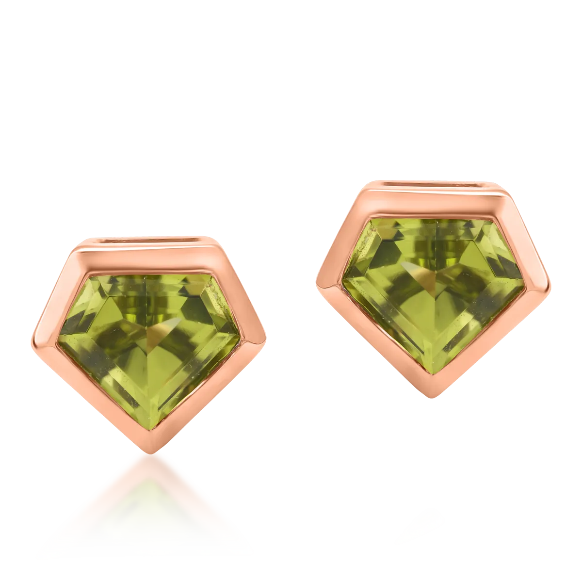 Cercei din aur roz de 18K cu peridote de 1.28ct