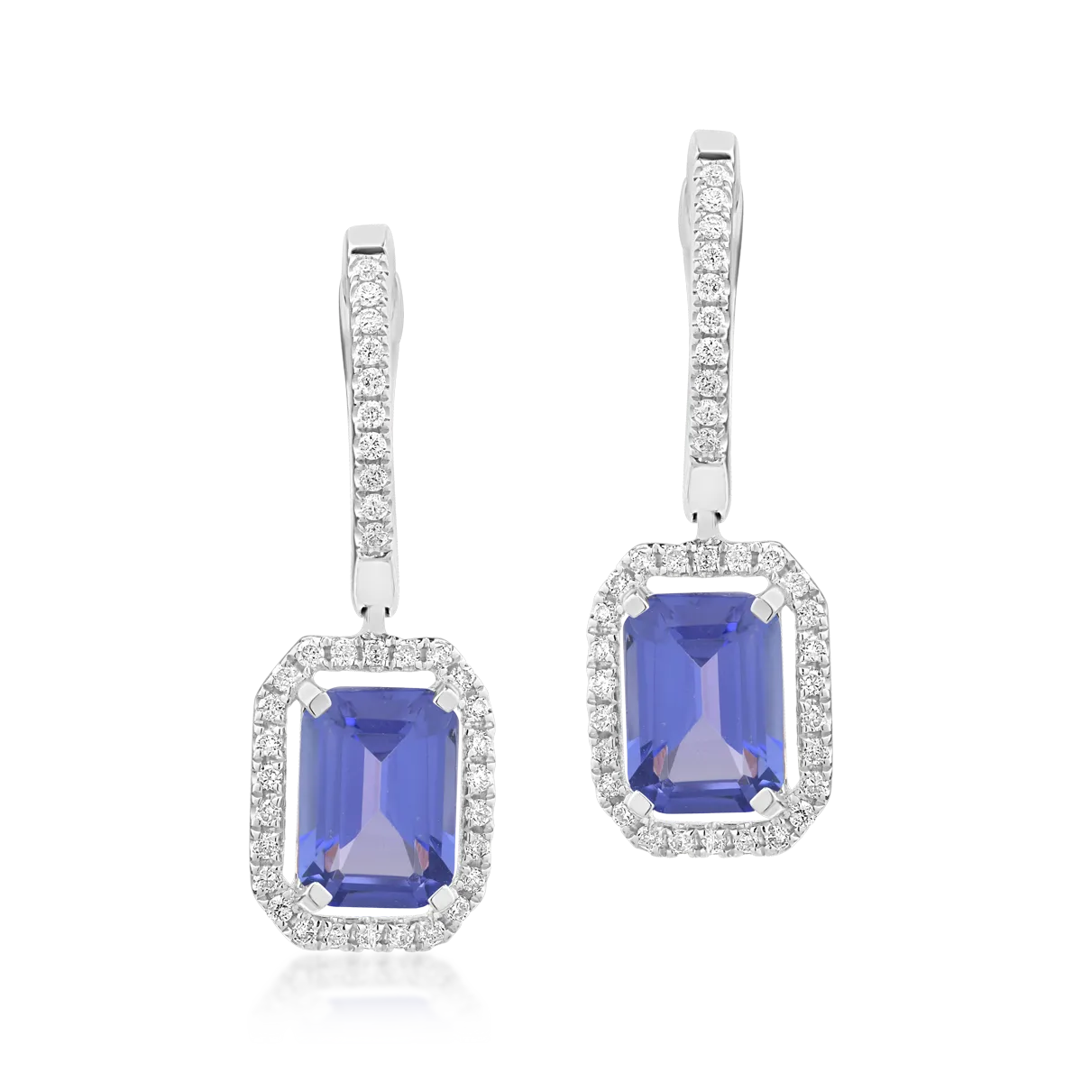 Cercei din aur alb de 18K cu tanzanite de 2.23ct si diamante de 0.23ct