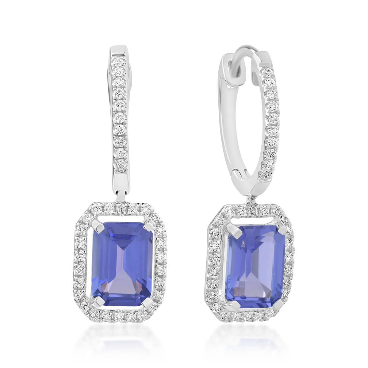 Cercei din aur alb de 18K cu tanzanite de 2.23ct si diamante de 0.23ct