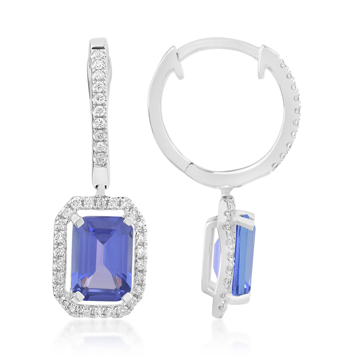 Cercei din aur alb de 18K cu tanzanite de 2.23ct si diamante de 0.23ct