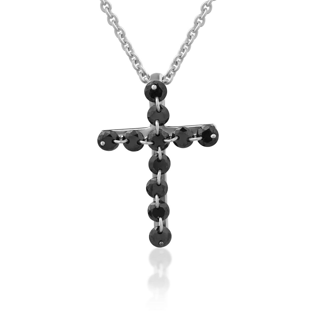 18K white gold cross pendant chain with 0.43ct black diamonds