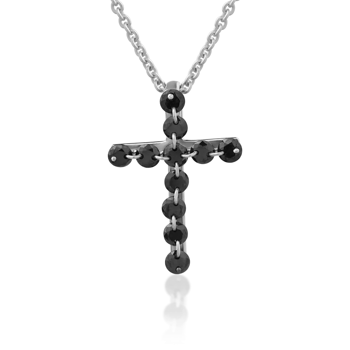 Lant cu pandantiv cruce din aur alb de 18K cu diamante negre de 0.43ct-112362