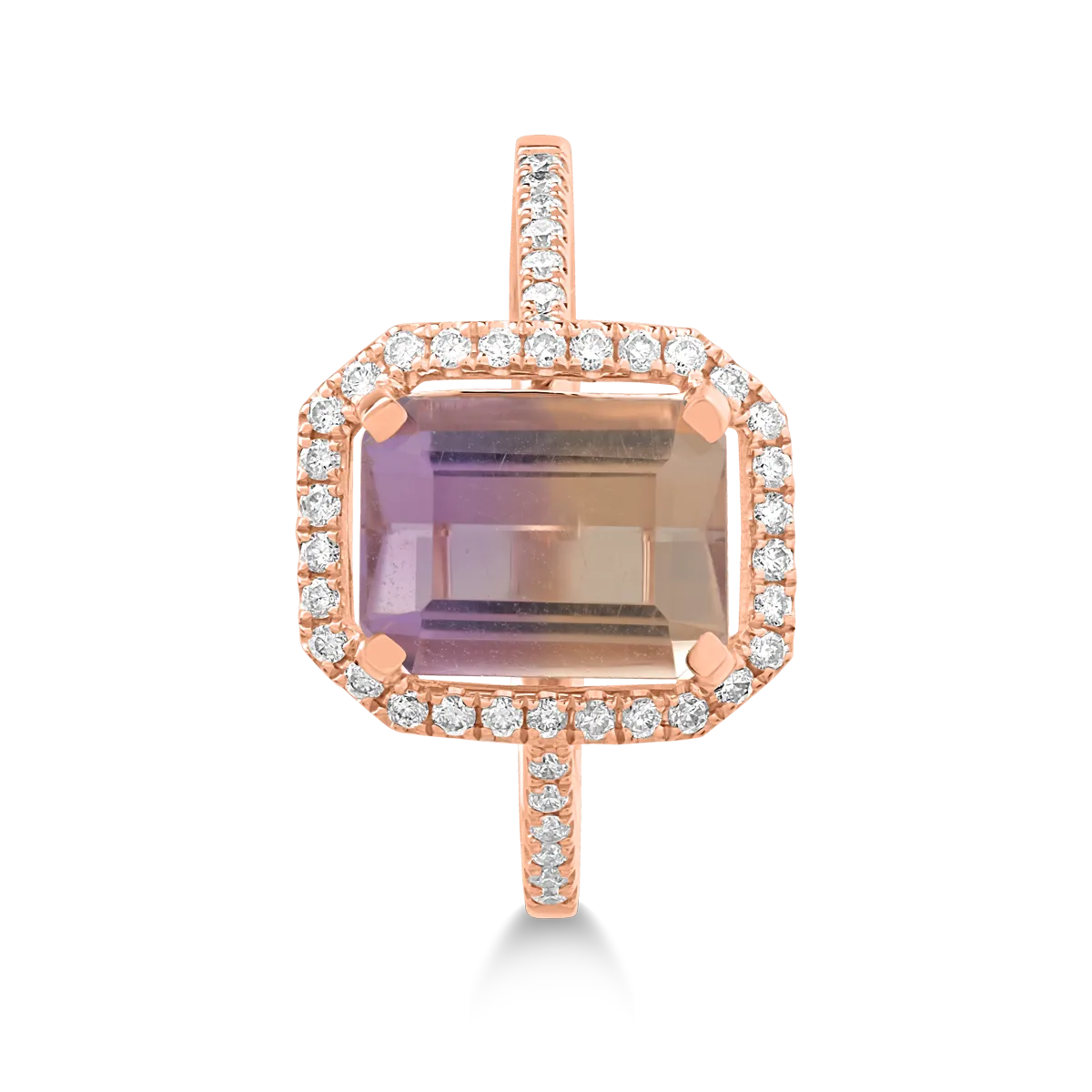 Pierścionek z 18K różowego złota, ametryn 2.3kr i diamenty 0.219kr