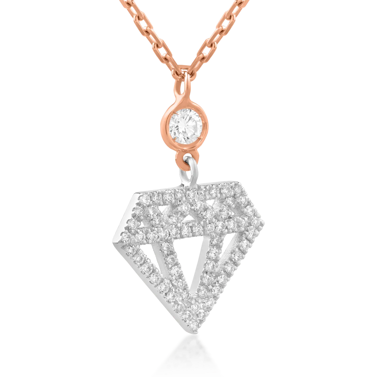 Lant cu pandantiv din aur alb-roz cu diamante de 0.29ct