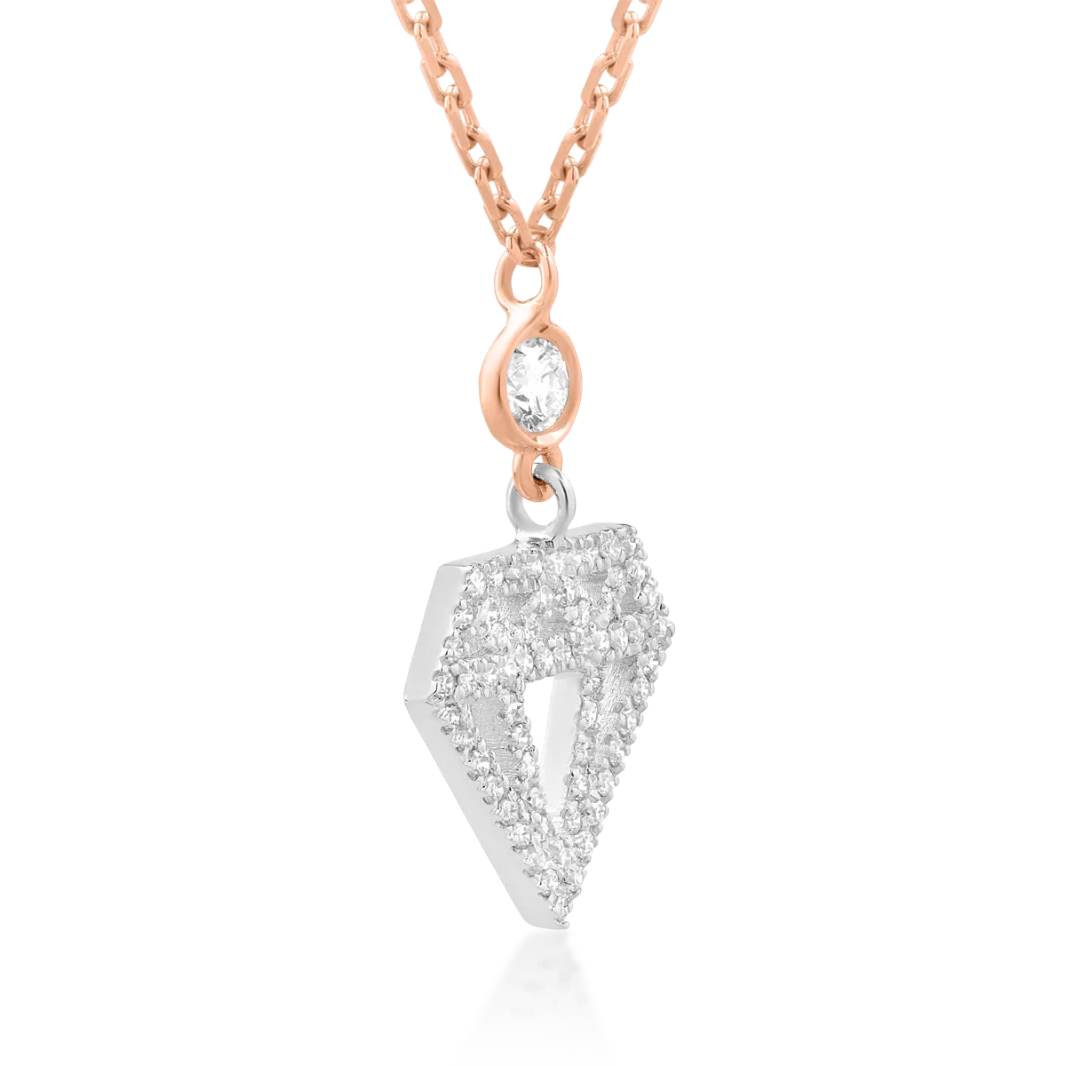 Lant cu pandantiv din aur alb-roz cu diamante de 0.29ct