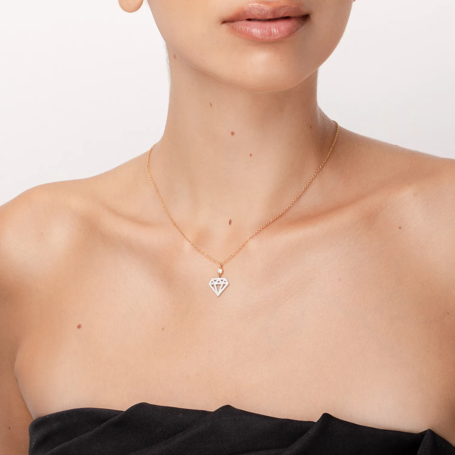 Lant cu pandantiv din aur alb-roz cu diamante de 0.29ct