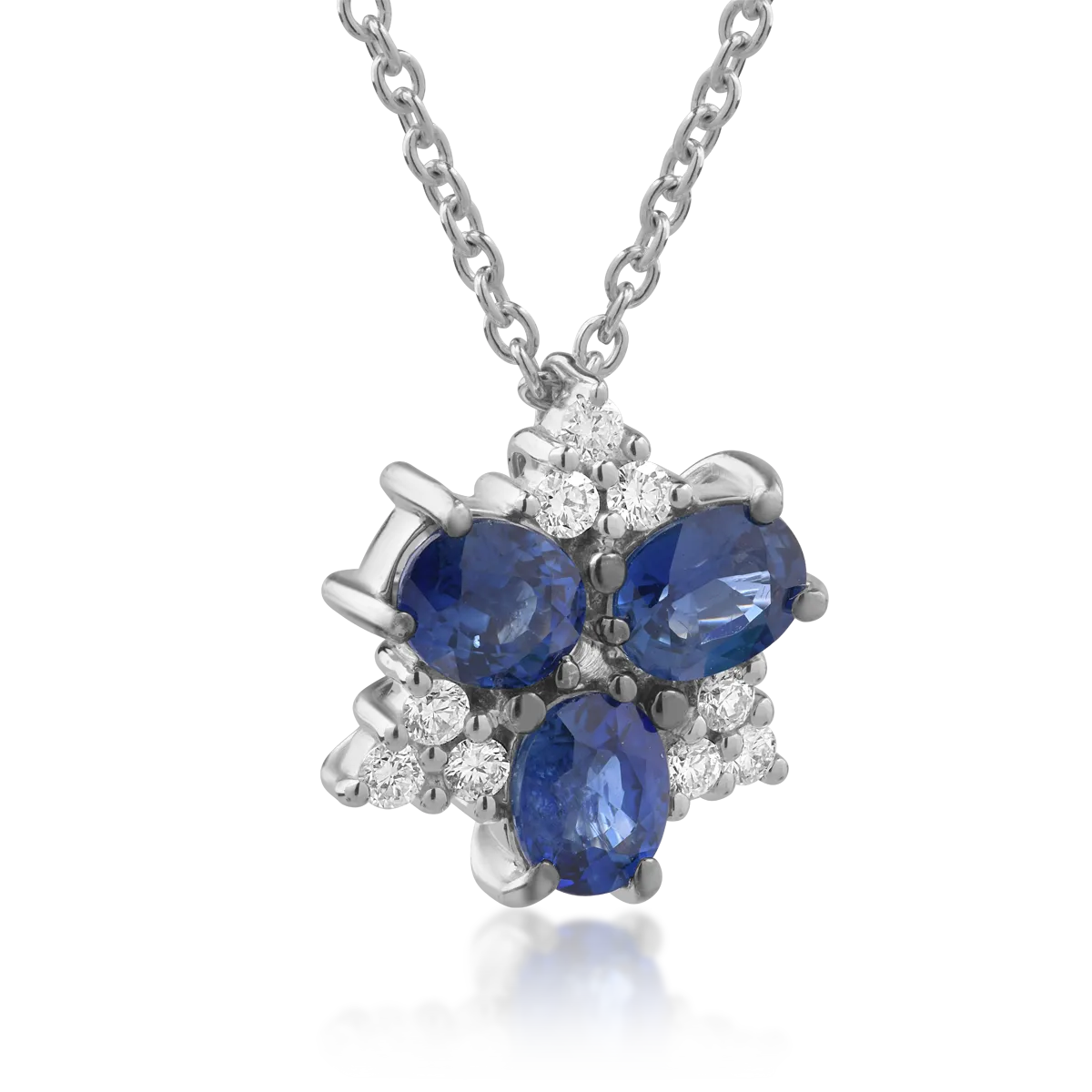 18K white gold pendant necklace with 1.65ct sapphires and 0.17ct diamonds