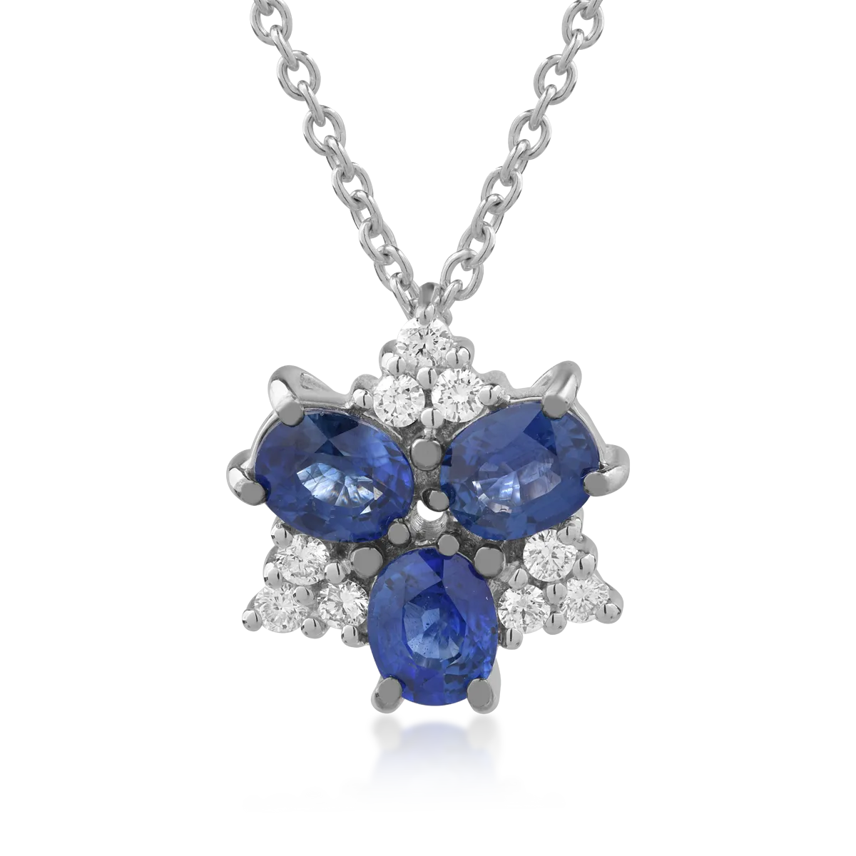 Lant cu pandantiv din aur alb cu safire ovale de 1.65ct si diamante de 0.17ct