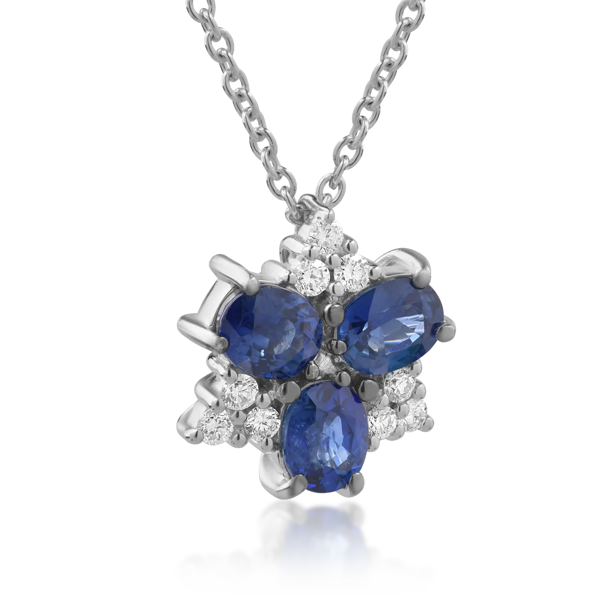 Lánc 18k-os fehér arany panda 1,65ct zafír és gyémánt 0.17ct
