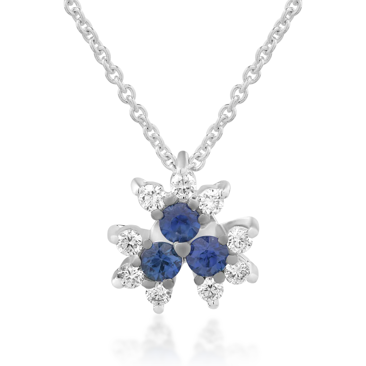Lant cu pandantiv din aur alb de 18K cu safire de 0.3ct si diamante de 0.17ct