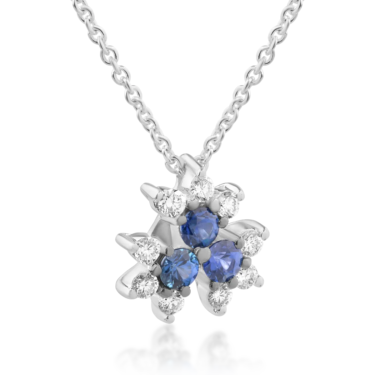 Lant cu pandantiv din aur alb de 18K cu safire de 0.3ct si diamante de 0.17ct