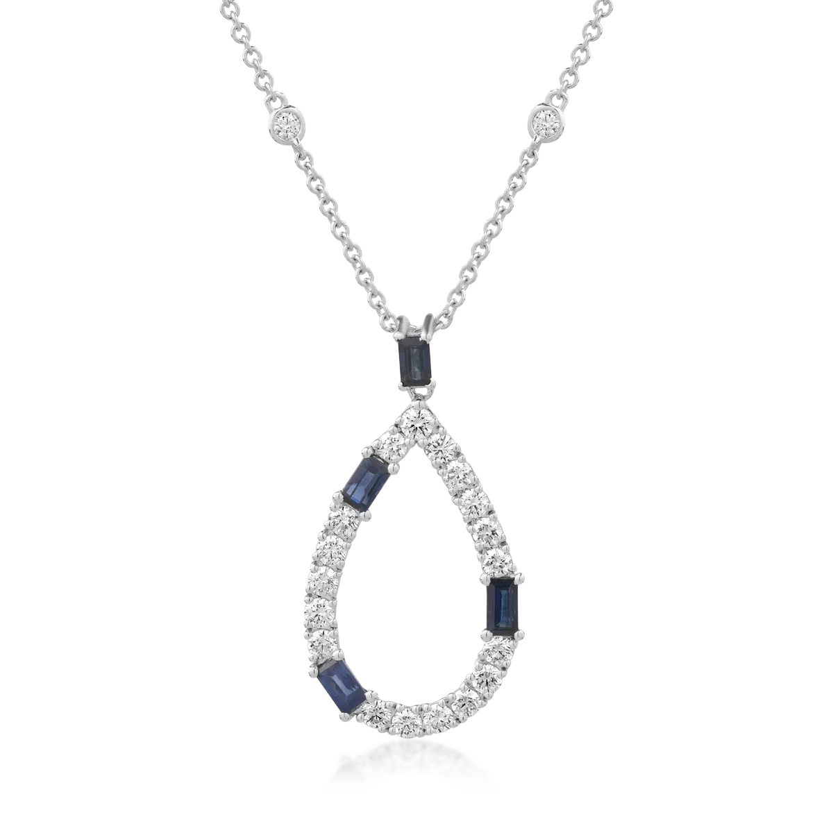 18K white gold pendant necklace with 0.8ct sapphires and 0.96ct diamonds