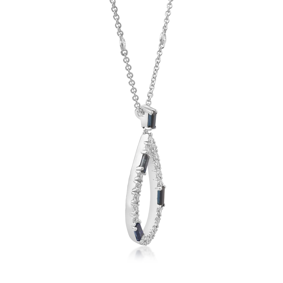 18K white gold pendant necklace with 0.8ct sapphires and 0.96ct diamonds