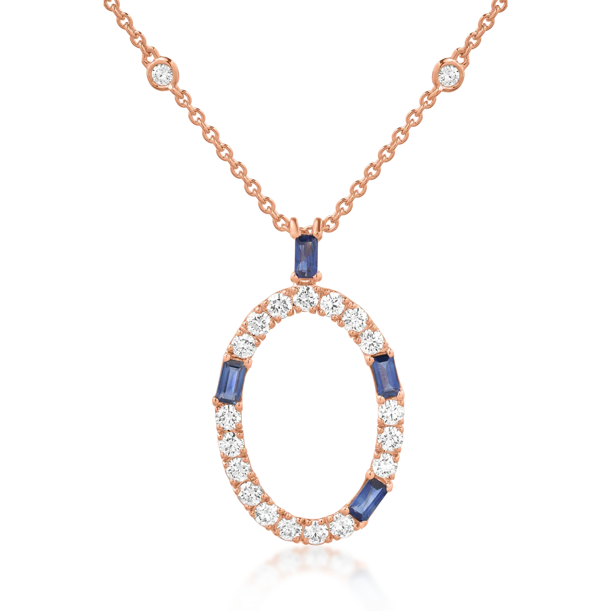 Lant cu pandantiv din aur roz cu safire de 0.5ct si diamante de 0.9ct