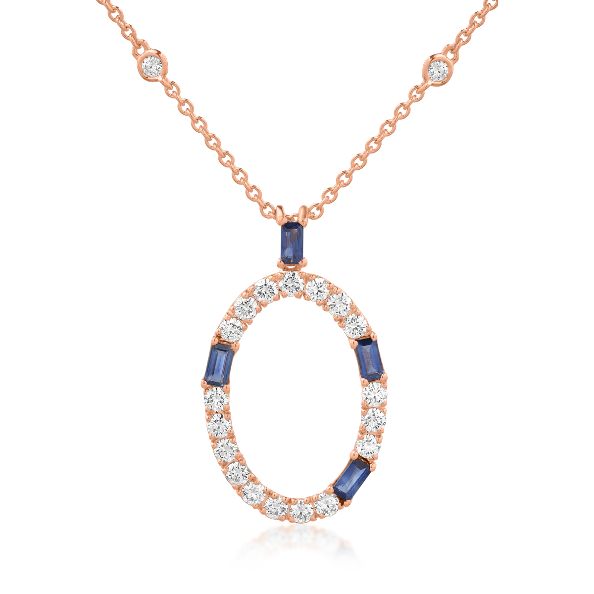 18K rose gold geometric shape pendant necklace with 0.67ct sapphires and 0.95ct diamonds