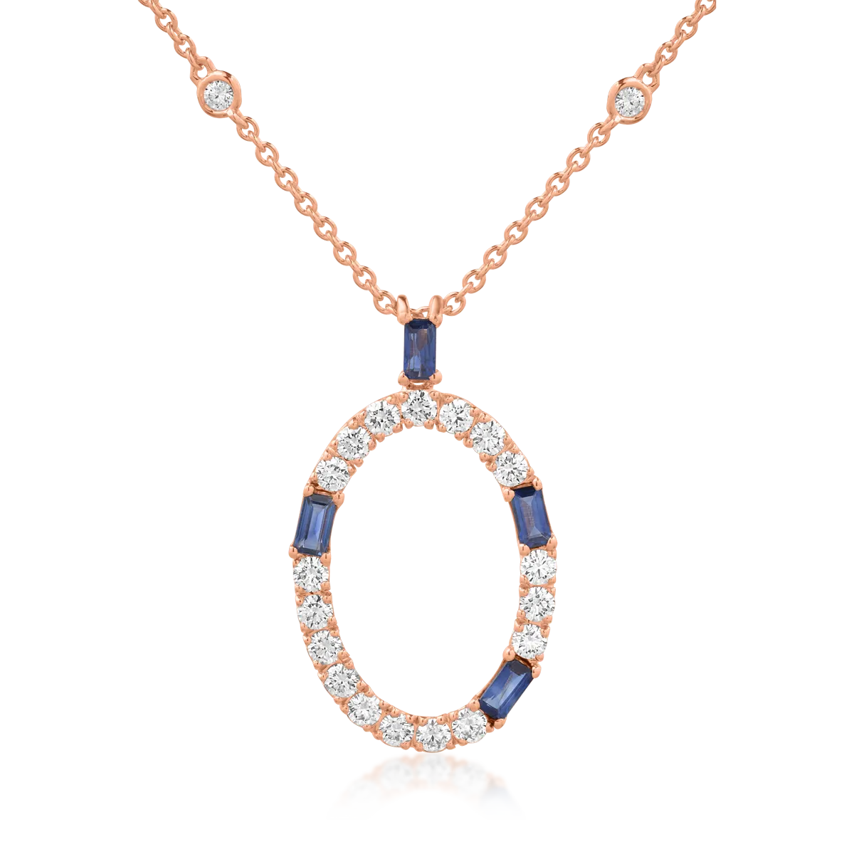 18k rózsa arany geometriai alakja medál nyaklánc sapphires 0.67ct és gyémánt 0.95ct