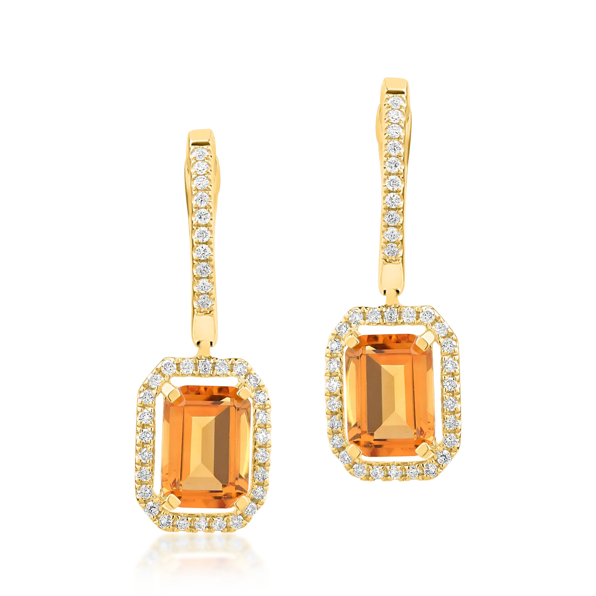 Cercei din aur galben de 18K cu citrine de 1.81ct si diamante de 0.21ct - 1 | YEO
