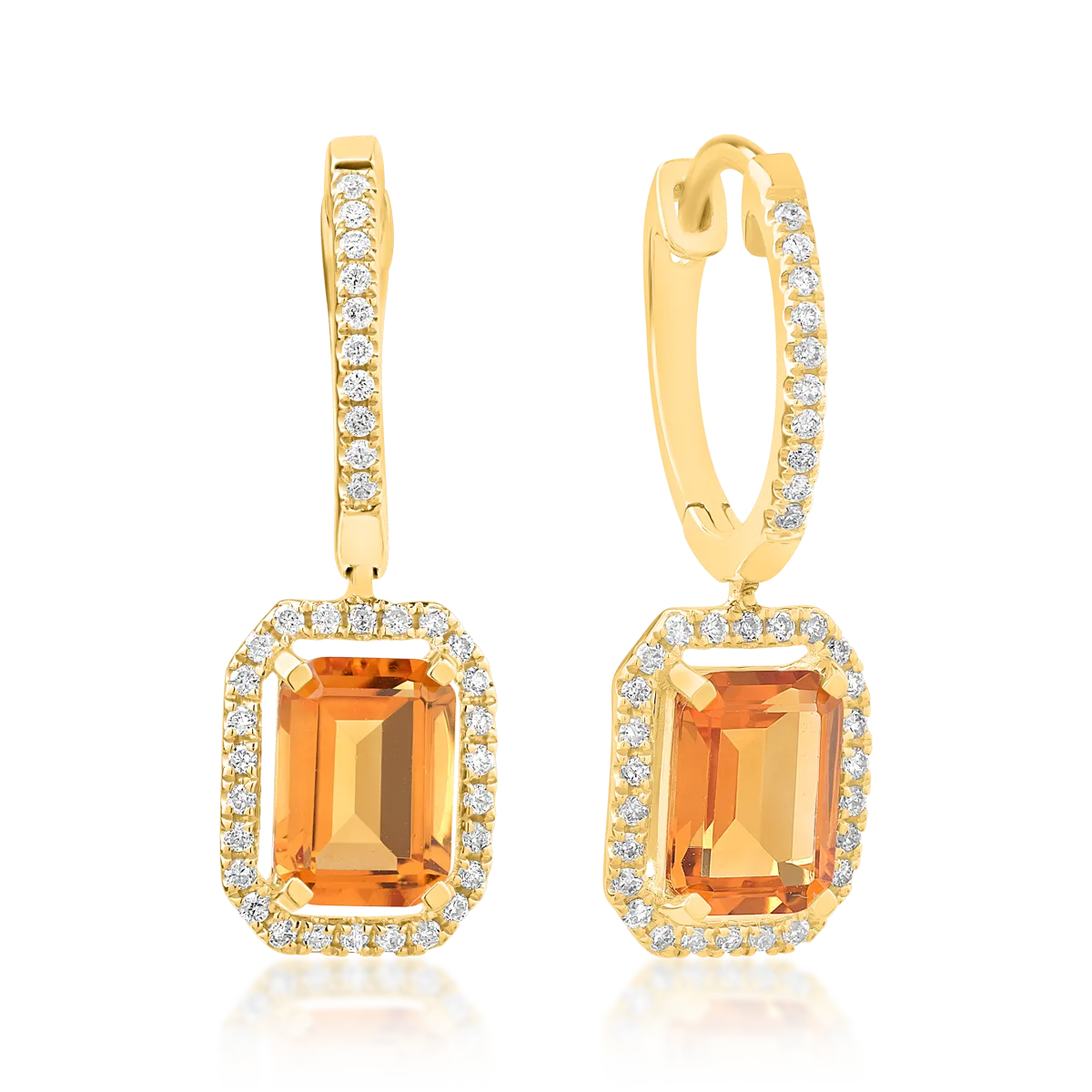 Cercei din aur galben de 18K cu citrine de 1.81ct si diamante de 0.21ct