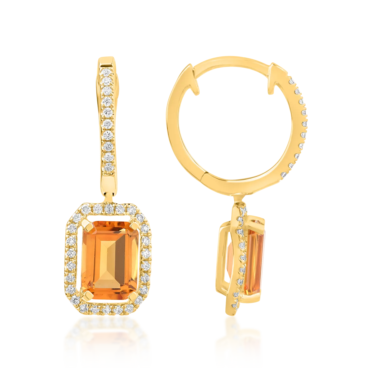 Обеци от 18K жълто злато с 1.81ct цитрин и 0.21ct диаманти