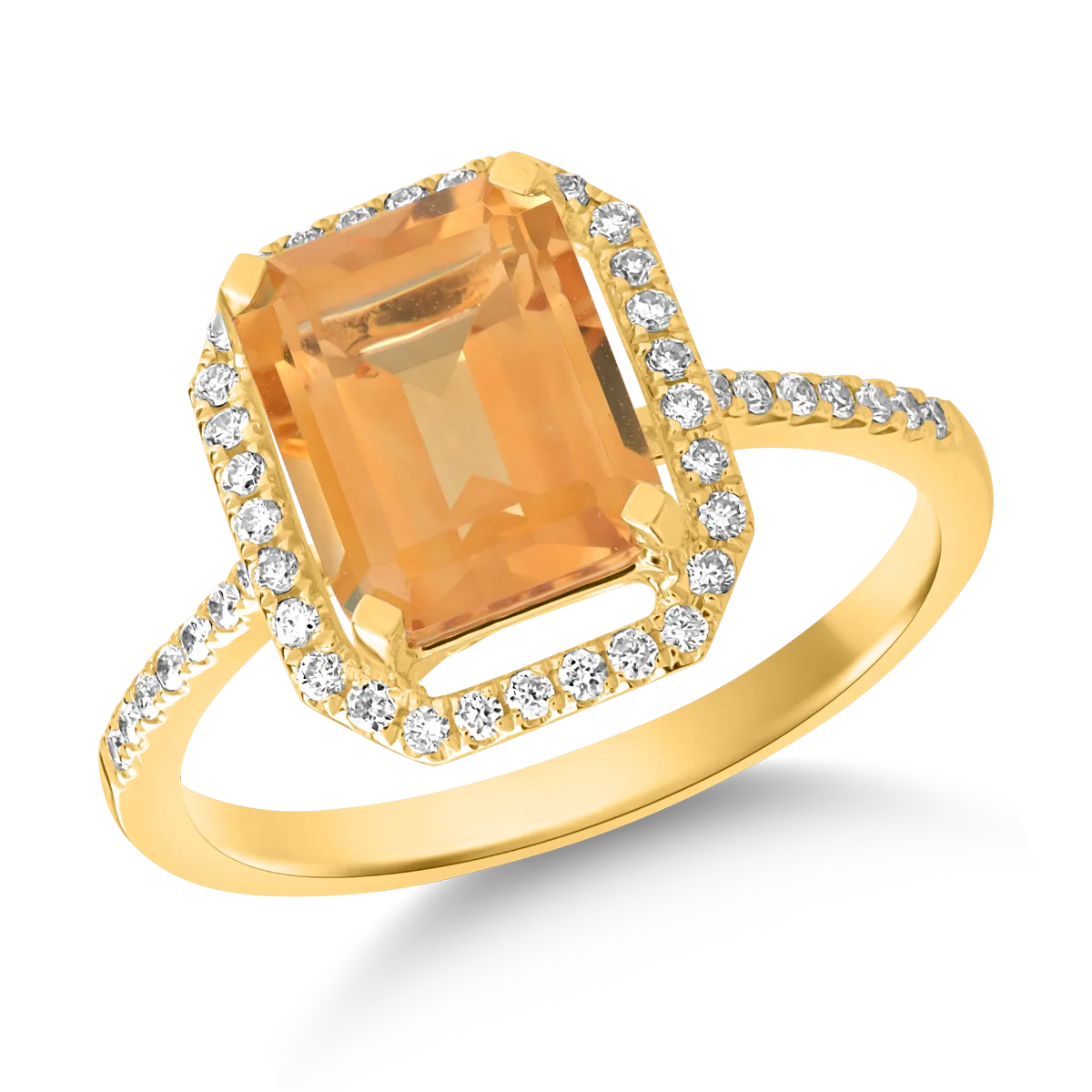 Inel din aur galben cu citrin de 2.123ct si diamante de 0.23ct