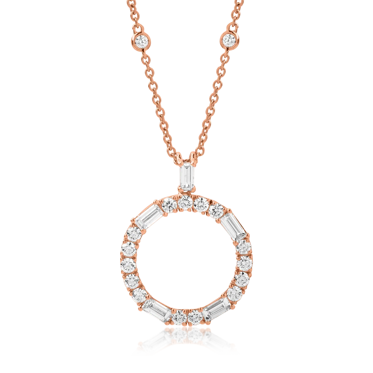 18K rose gold circle pendant necklace with 1.38ct diamonds
