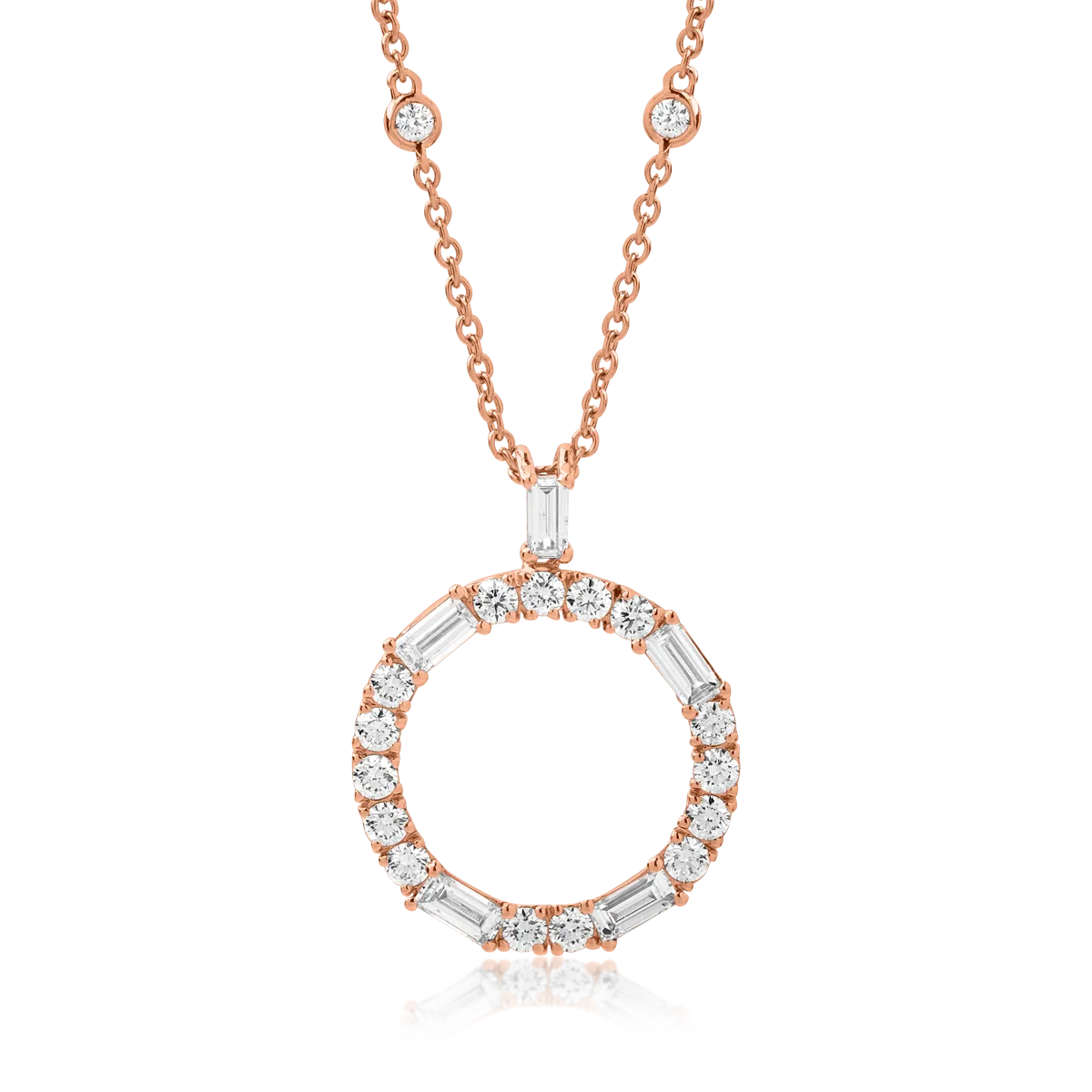 Lant cu pandantiv cerc din aur roz de 18K cu diamante de 1.38ct-112426