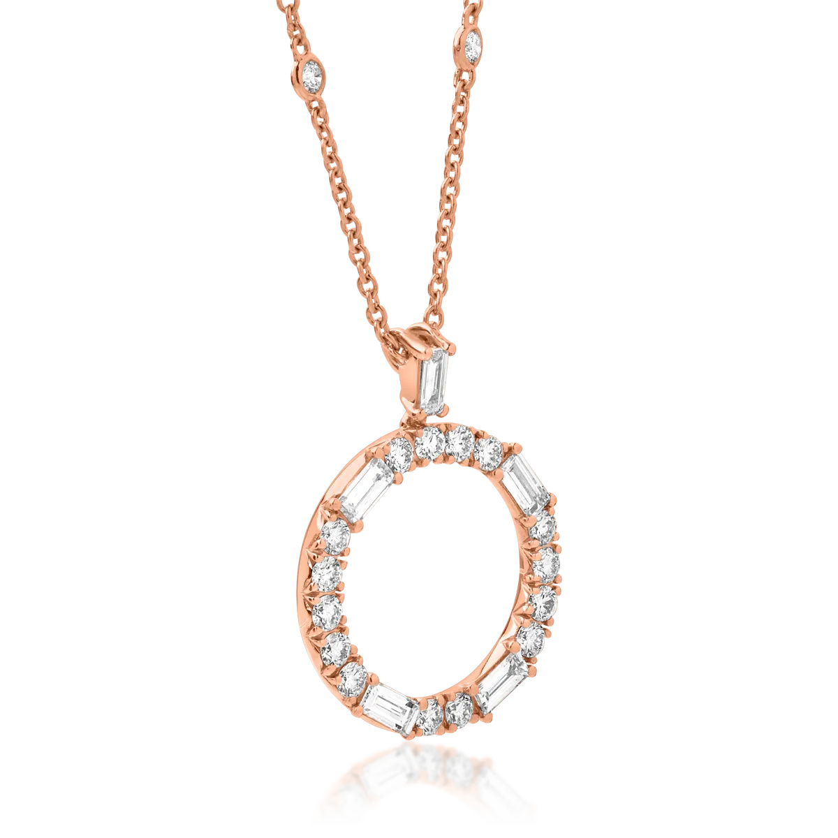 Lant cu pandantiv cerc din aur roz de 18K cu diamante de 1.38ct