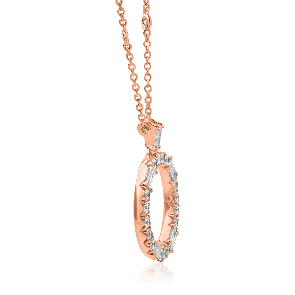 Lant cu pandantiv cerc din aur roz de 18K cu diamante de 1.38ct