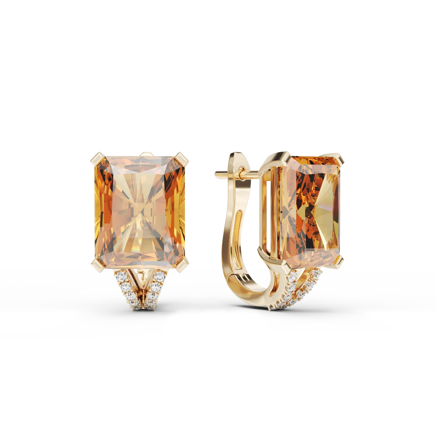 Kolczyki z żółtego 18K złota z 6.3ct cytrynem i 0.08ct diamentami