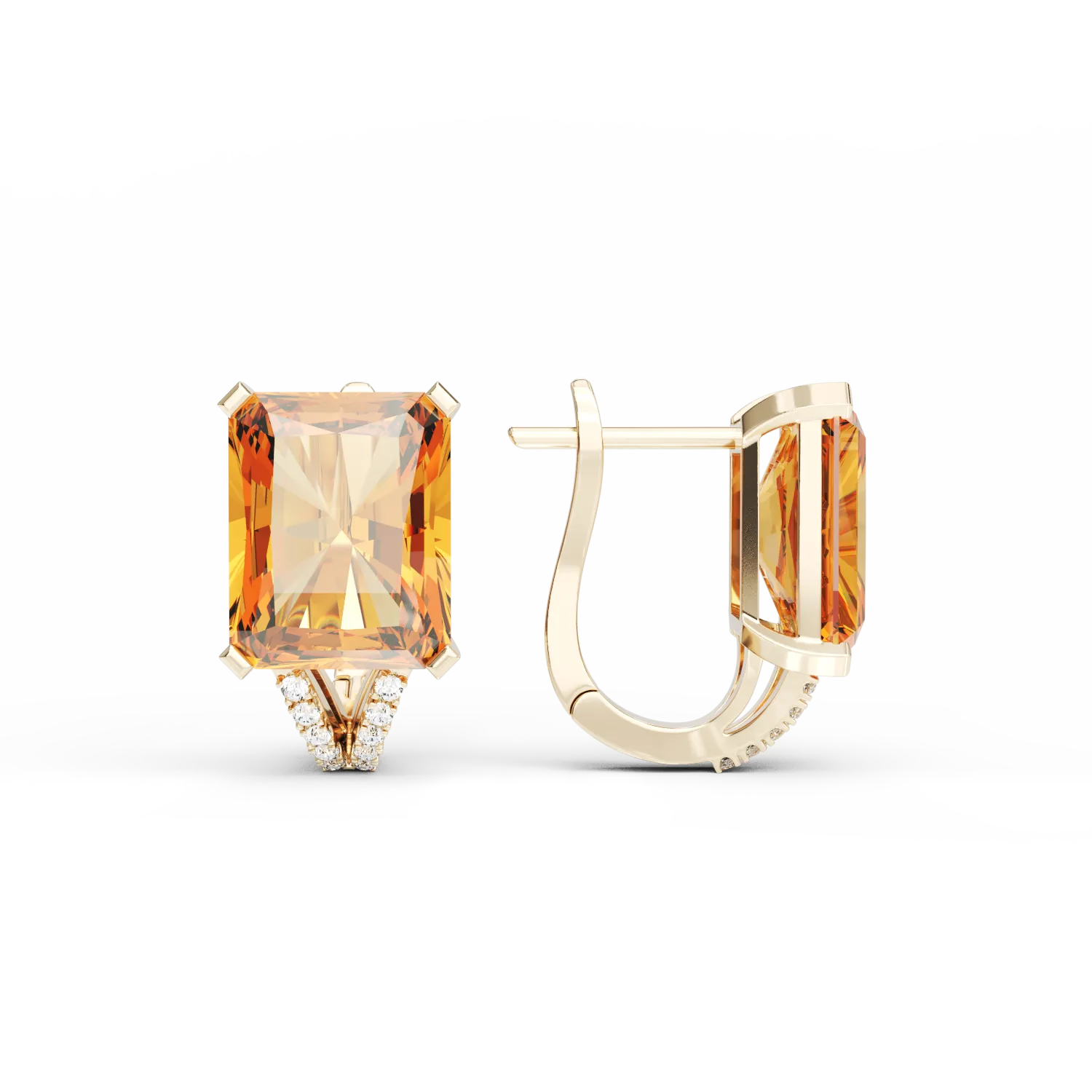 Kolczyki z żółtego 18K złota z 6.3ct cytrynem i 0.08ct diamentami