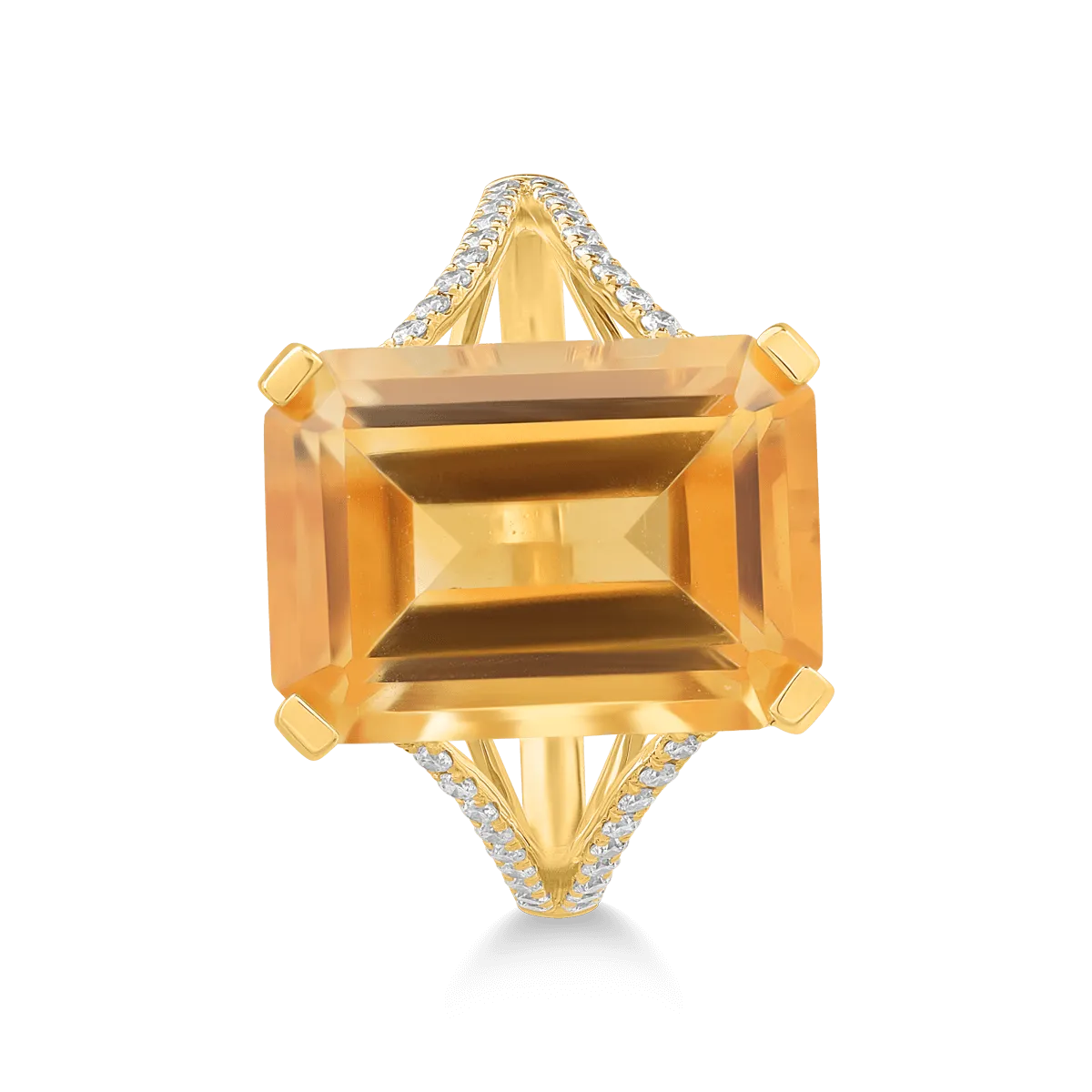 Пръстен от 18K жълто злато с 8.88ct цитрин и 0.171ct диаманти