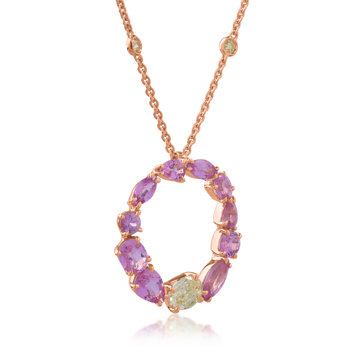 Колие с висулка от 18K розово злато с 2.97ct сапфири и 0.82ct диаманти