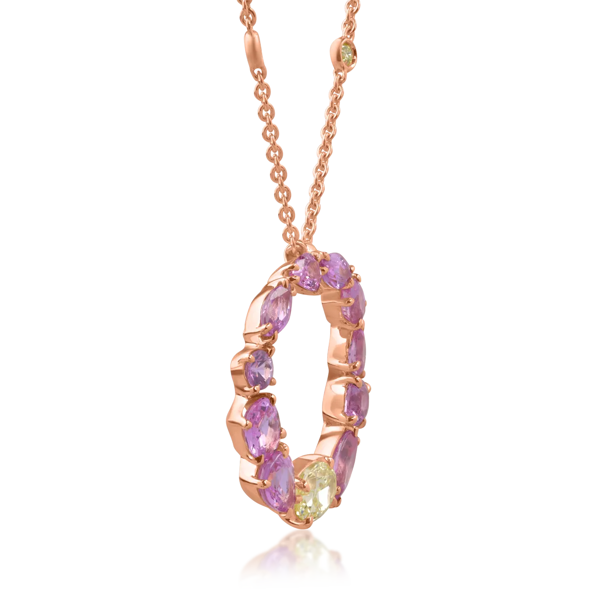 Колие с висулка от 18K розово злато с 2.97ct сапфири и 0.82ct диаманти