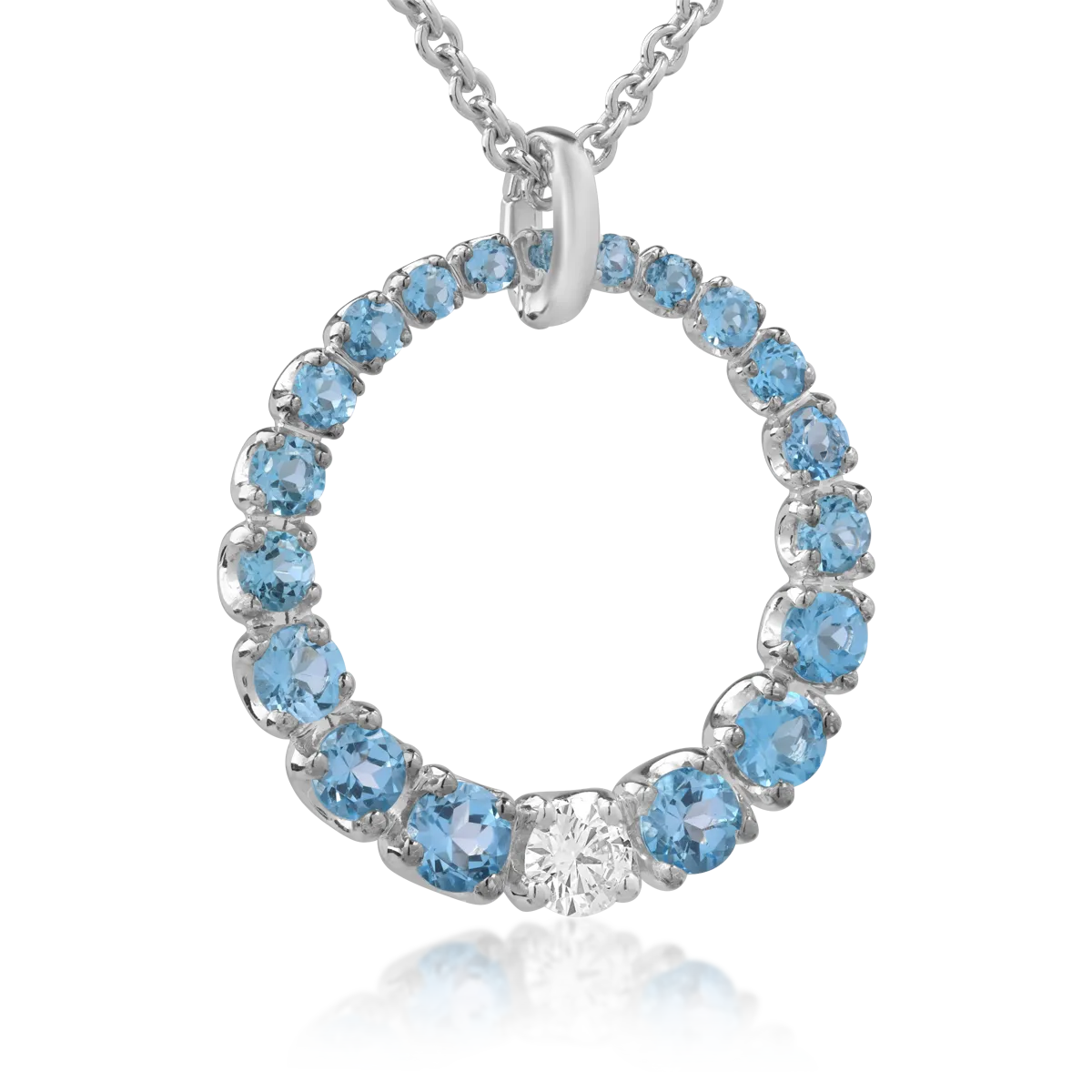 18K white gold pendant necklace with 0.59ct diamond and 4.92ct blue topaz