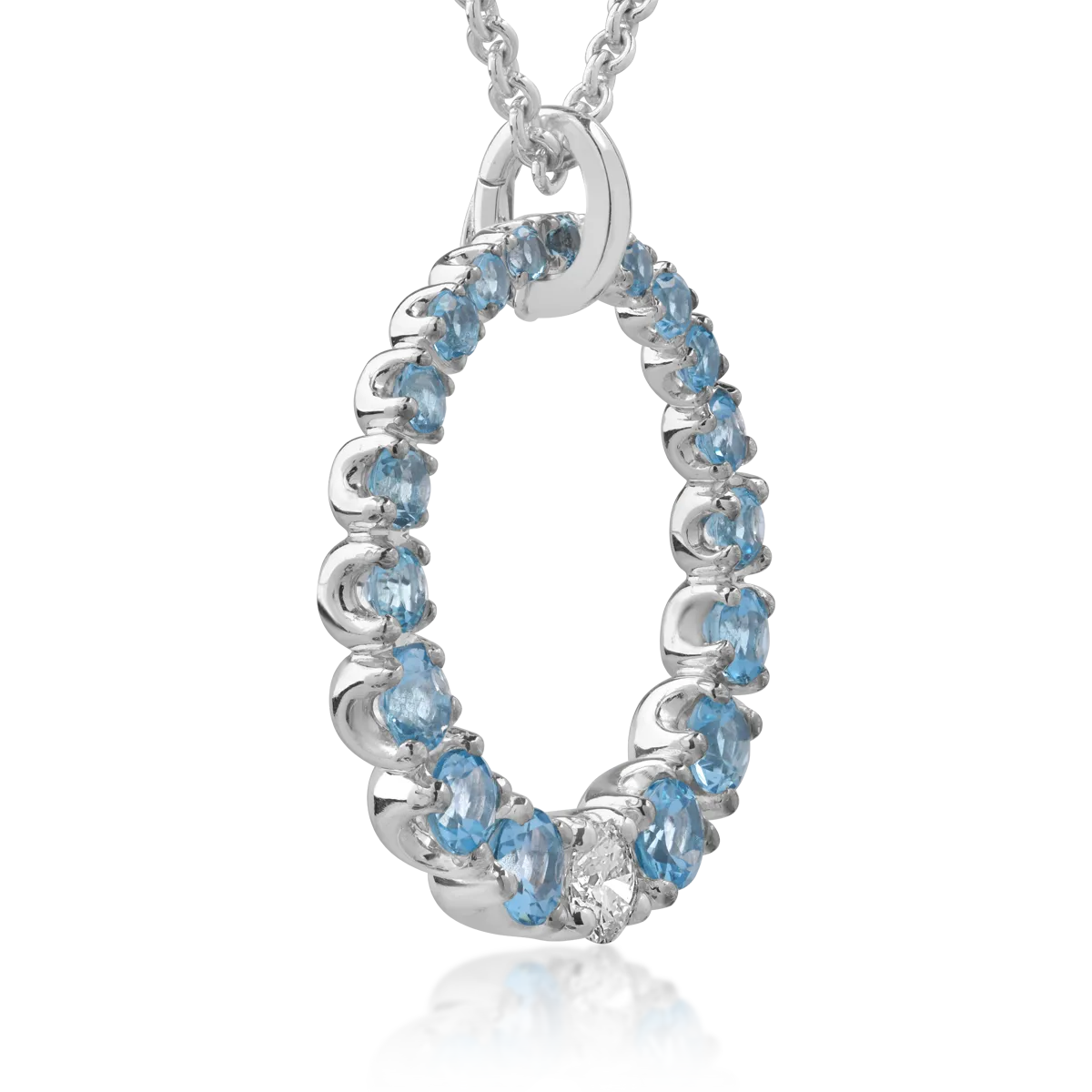 18K white gold pendant necklace with 0.59ct diamond and 4.92ct blue topaz