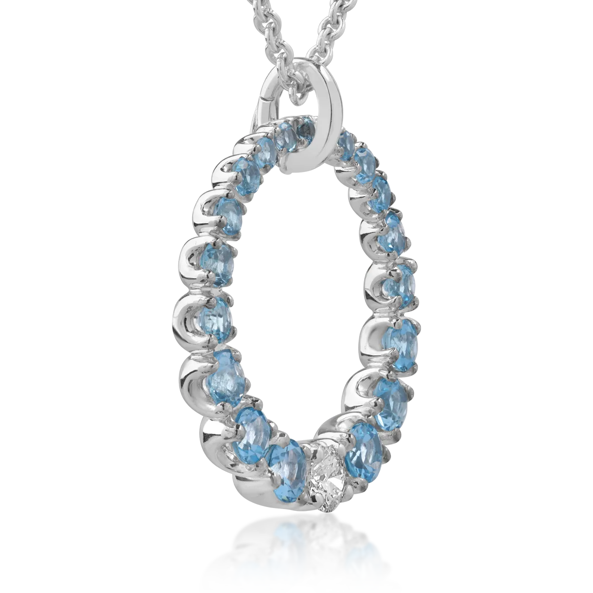 Lant cu pandantiv din aur alb de 18K cu diamant de 0.59ct si topaze albastre de 4.92ct