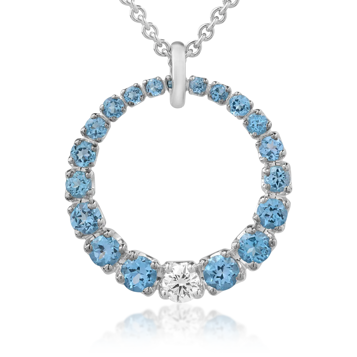 Lant cu pandantiv din aur alb cu diamant de 0.59ct si topaze albastre de 4.92ct