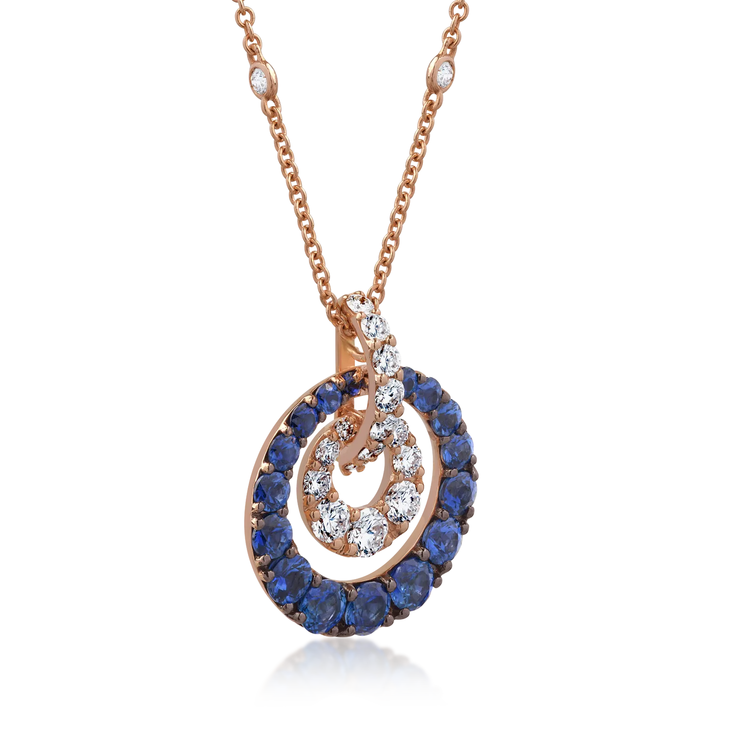 18K rose gold pendant necklace with 2.46ct sapphires and 1.17ct diamonds