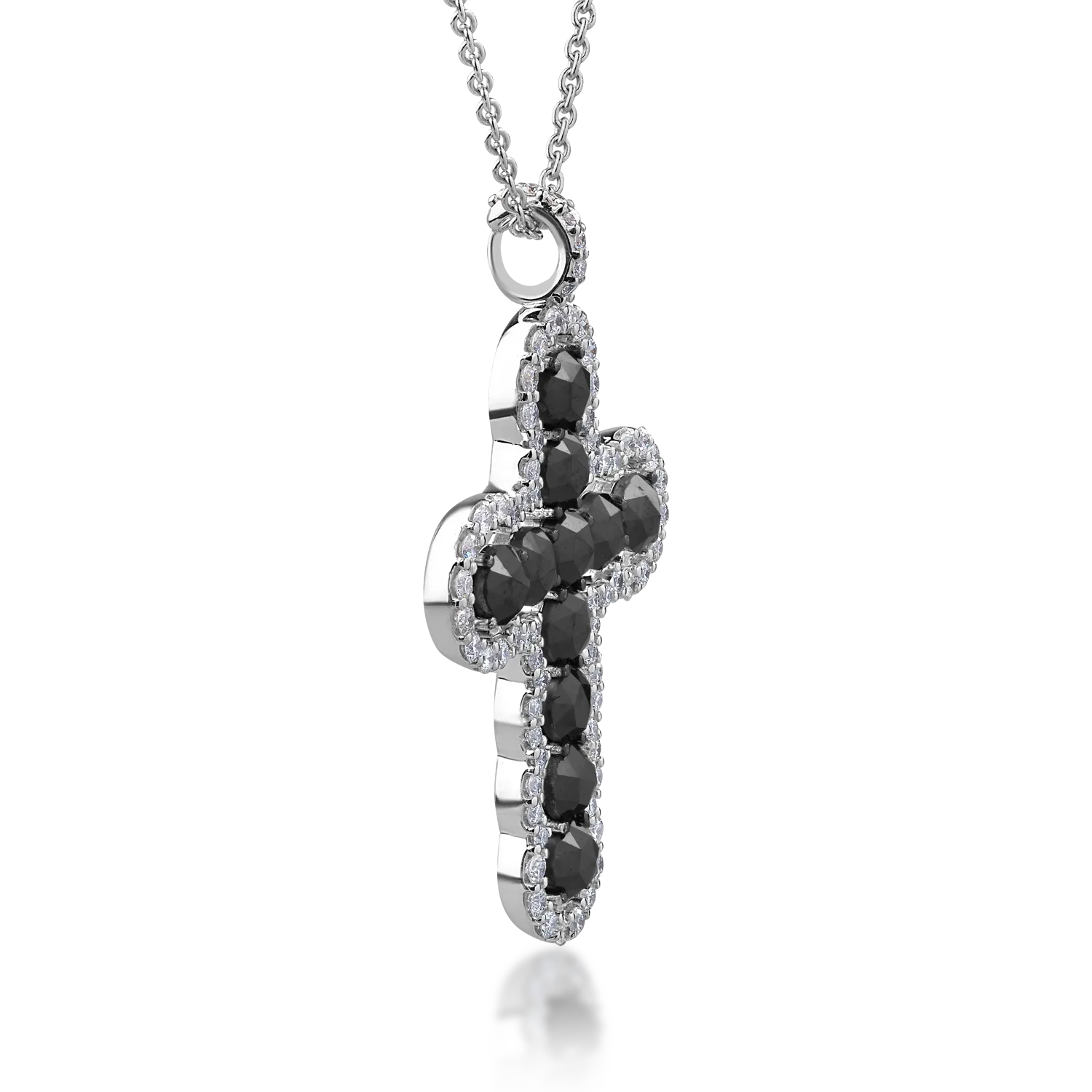 18K white gold cross pendant necklace with 1.9ct black diamonds and 0.5ct clear diamonds