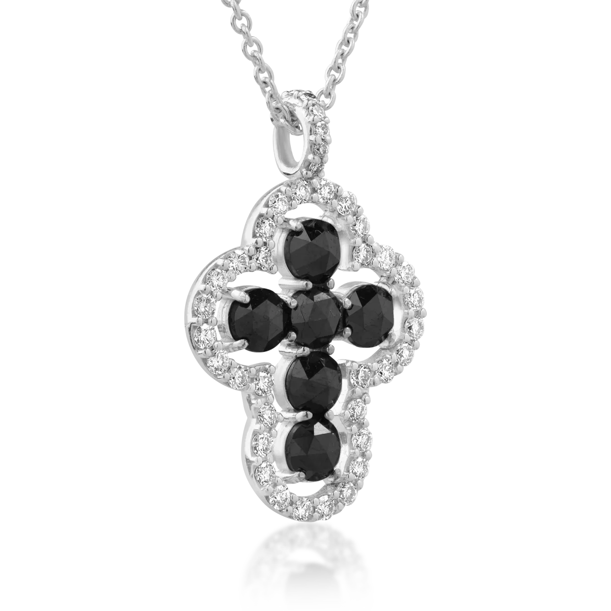 Колие с висулка от бяло злато 18K с кръст с 0.88 черни диаманта и 0.33ct прозрачни диаманти
