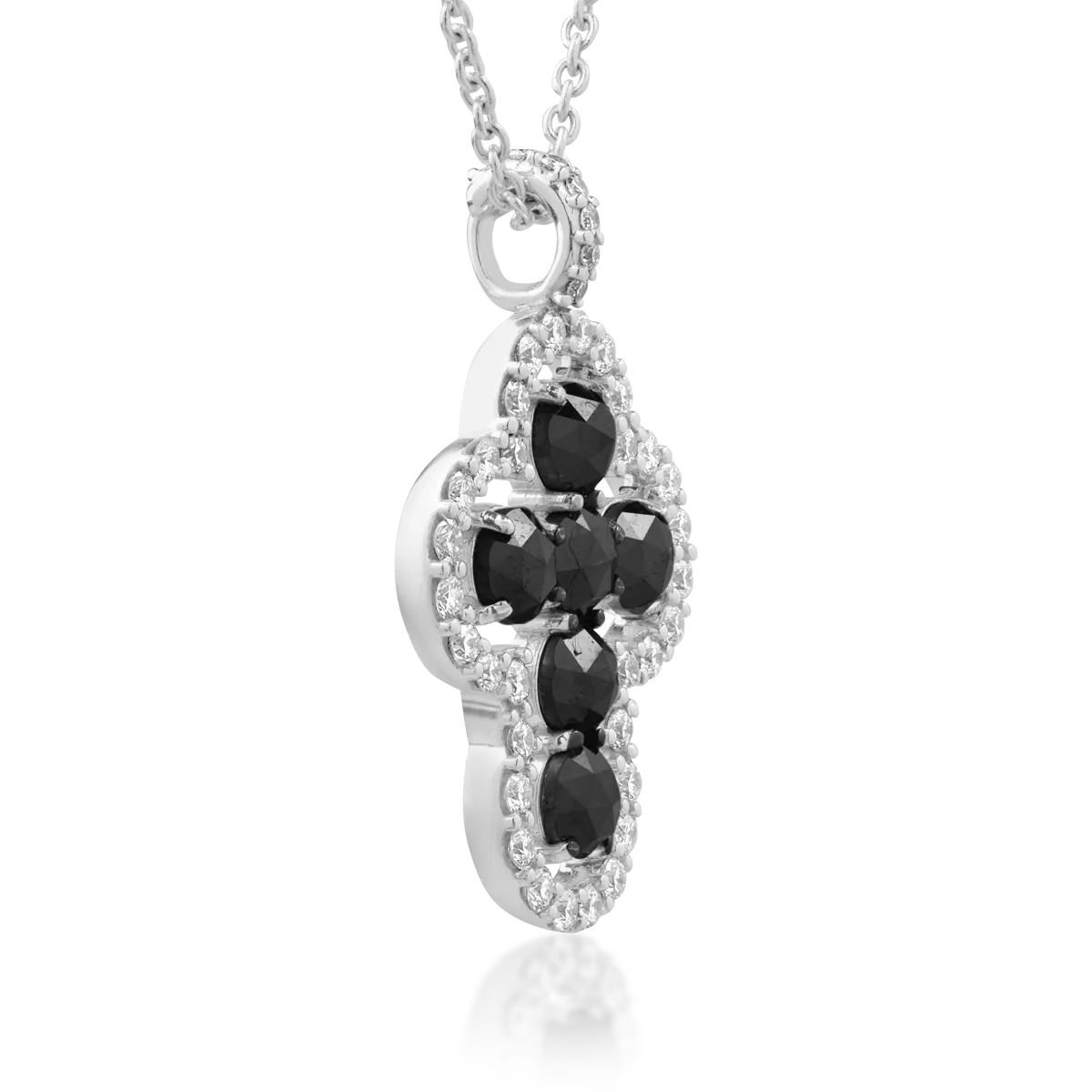 Колие с висулка от бяло злато 18K с кръст с 0.88 черни диаманта и 0.33ct прозрачни диаманти