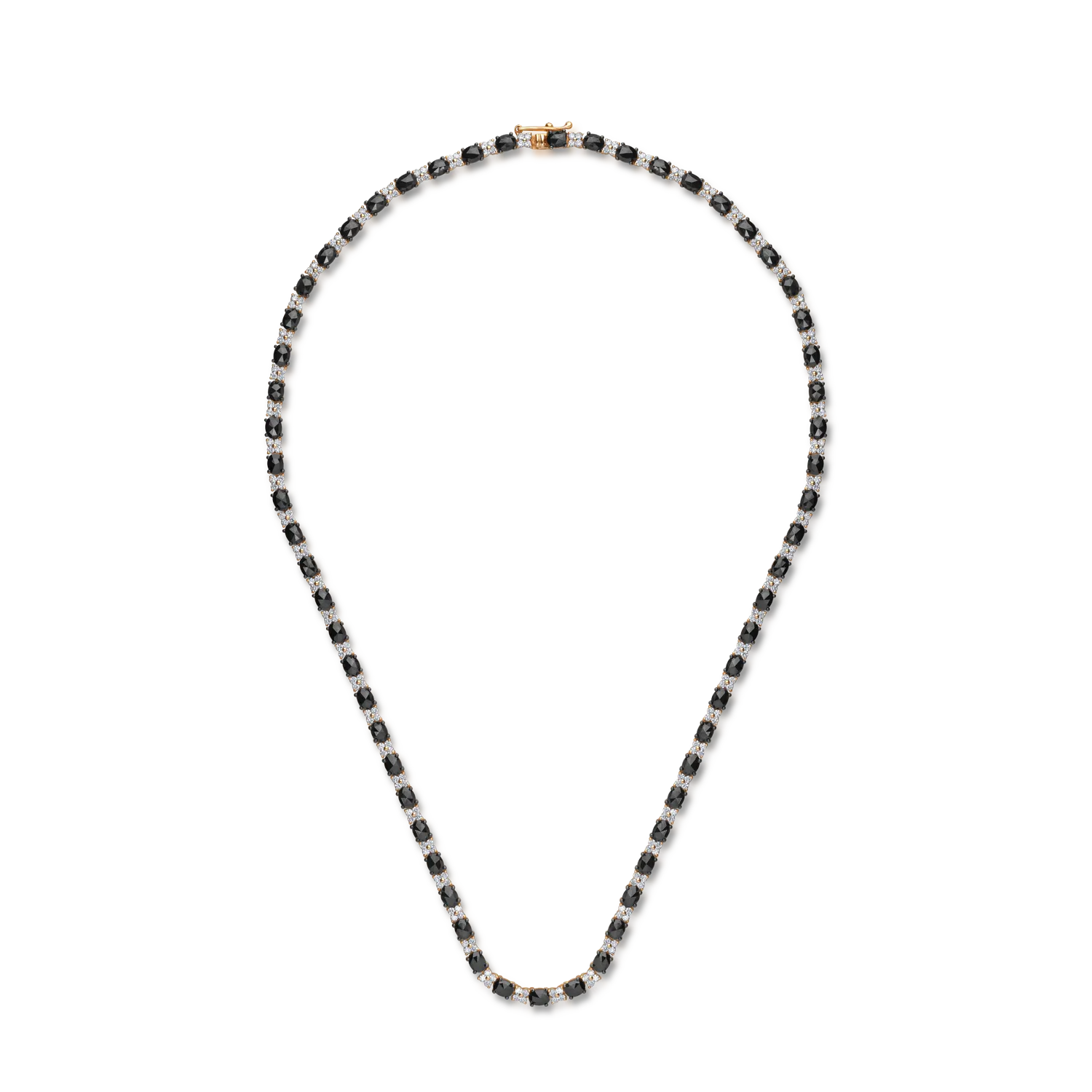 18K rose gold tennis necklace with 10.37ct black diamonds and 2.43ct clear diamonds