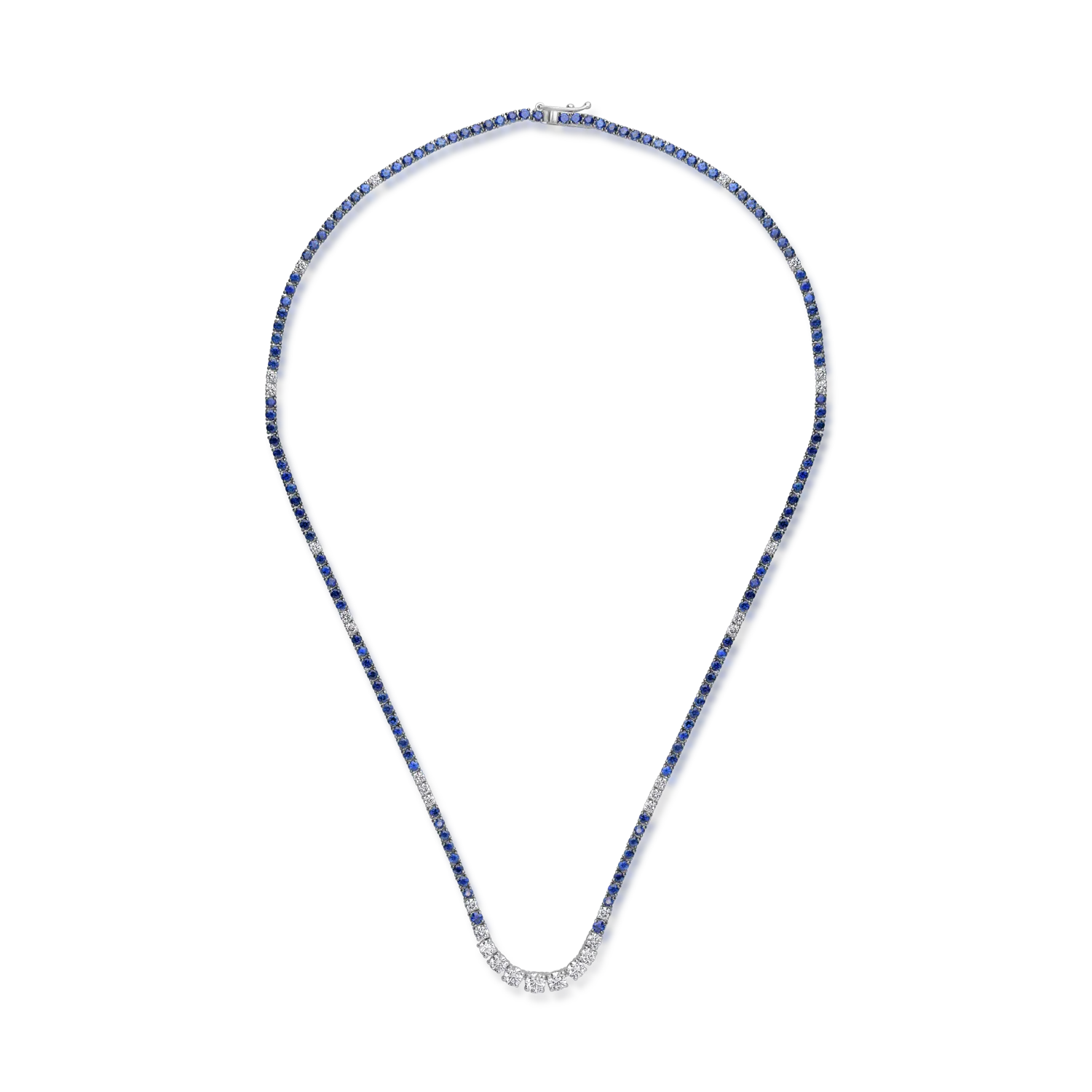18K white gold tennis necklace with 2.09ct diamonds and 7.04ct sapphires