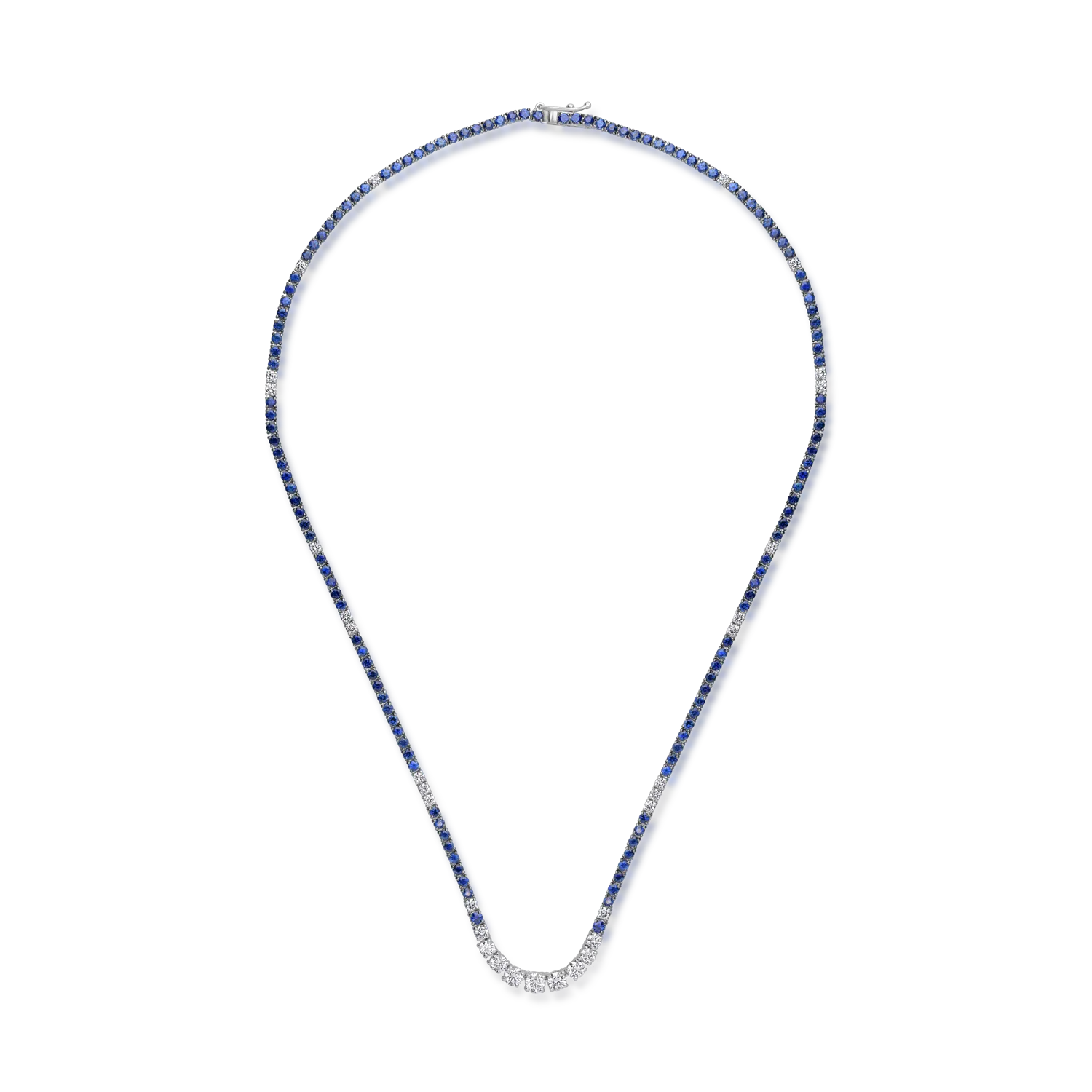 Colier tennis din aur alb cu diamante de 2.09ct si safire de 7.04ct
